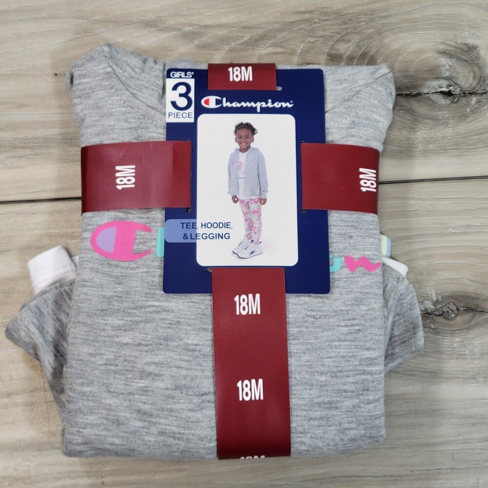 Champion 3 Piece Set Girls 18M Short Sleeve Tee, Zip Hoodie & Jogger Set New